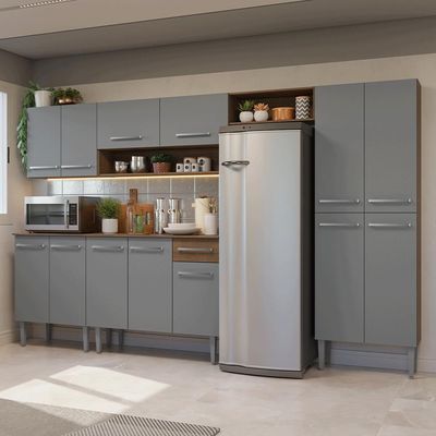 Armário De Cozinha Completa 293cm Rustic-cinza Emilly Madesa 011