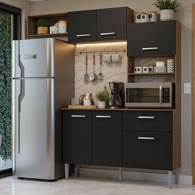 Armário De Cozinha Compacta 196cm Rustic-preto Aura Madesa 01