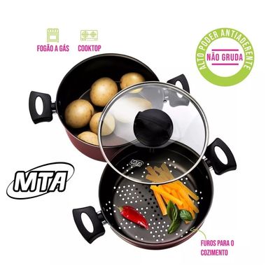Panela A Vapor Cozivapor 3 Em 1 Antiaderente 3,2 L Cereja Mta