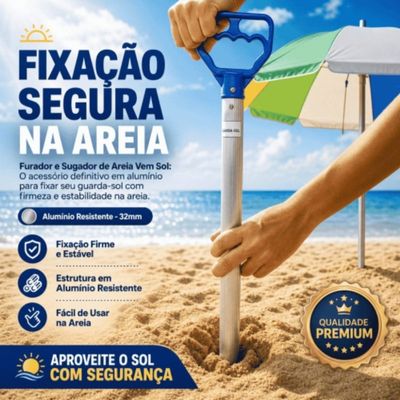 Furador Pressão Saca Areia Sugador Guarda-sol Praia Vem Sol