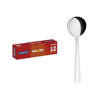 Kit 4 Colheres Redonda Tramontina Malibu em Aço Inox
