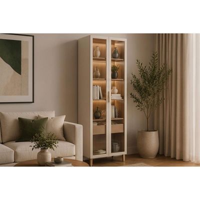 Módulo Cozinha Cristaleira Allure LED Adega e Pés 70cm Gris Linea