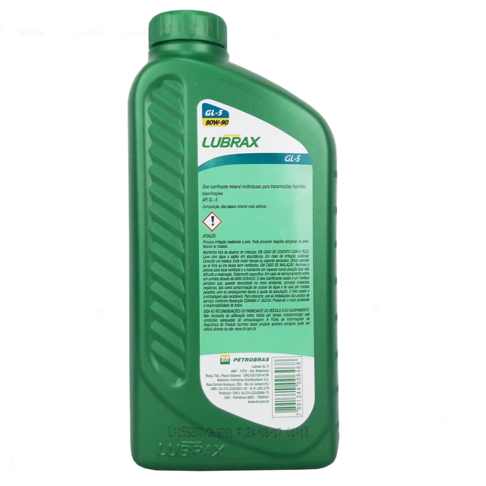 Óleo Lubrificante Mineral Multiviscoso Petrobras Lubrax GL-5 80W90 para Transmissões Hipóides - 1L