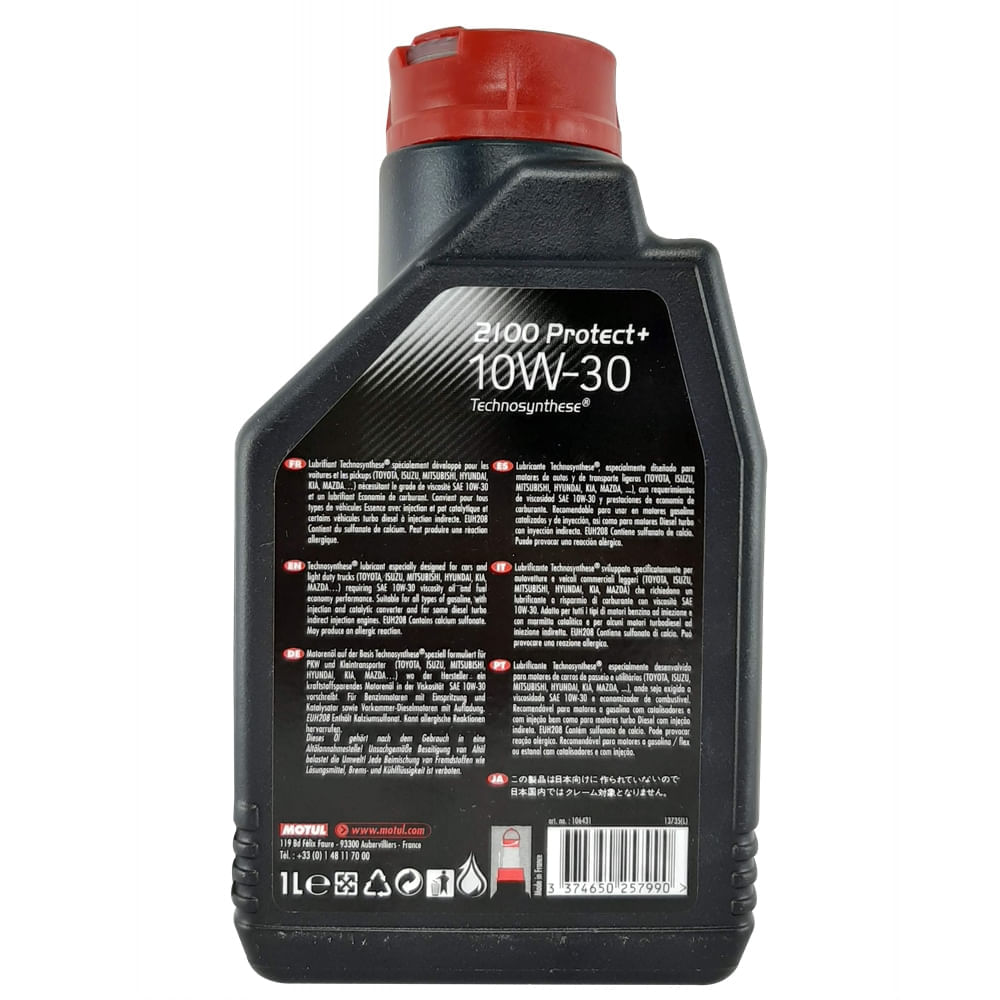 Óleo Lubrificante do Motor Motul 2100 Protect+ 10W30 API SL Semissintético para Motores a Gasolina e Diesel 1L