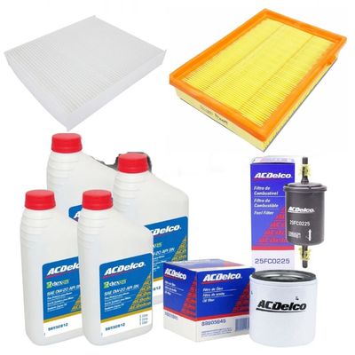 Kit Revisão 4 Litros 0W20 ACDelco Dexos1 + Filtros Cobalt Onix Prisma Spin 2017 em Diante 4 Cilindros