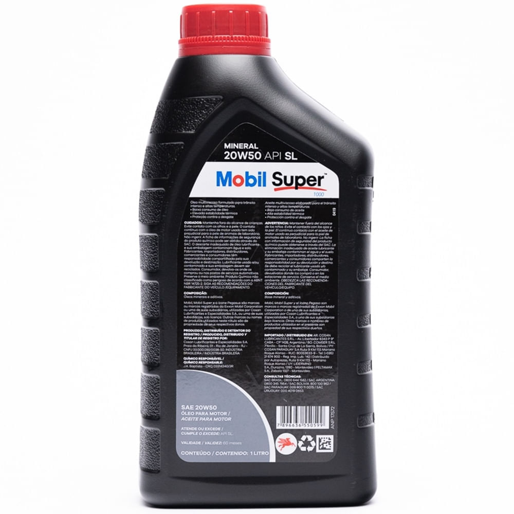 Óleo Lubrificante do Motor Mobil Super API SL 20W50 Mineral 1L
