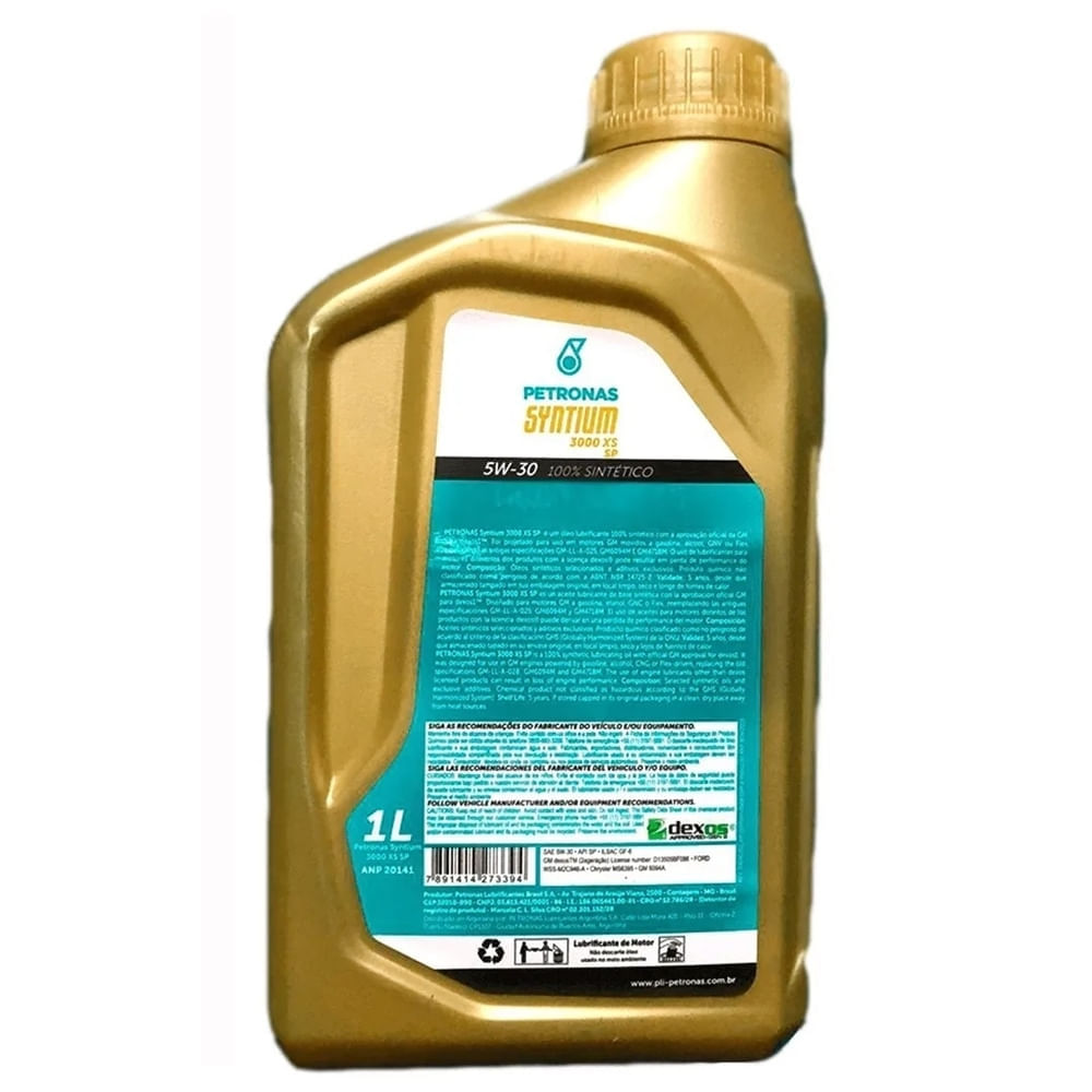 Óleo Lubrificante do Motor Petronas Syntium 3000 XS API SP 100% Sintético 1L