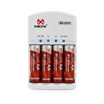 Carregador De Pilhas Auto Stop com 4 Pilhas 2600mAh Bivolt Mox-CP51