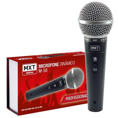 Microfone Dinamico com Fio M-58 Profissional - Cabo 3 Metros O.D.5.0 MM