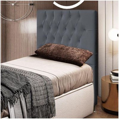 Cabeceira Cama Box Solteiro 90cm Diamante D10 Suede Cinza
