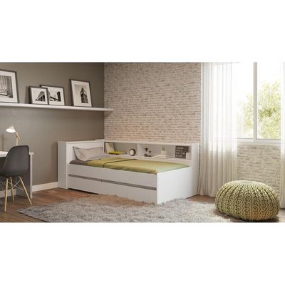 Bicama com Prateleira e Baú para Colchão 190cmx80cm Branca