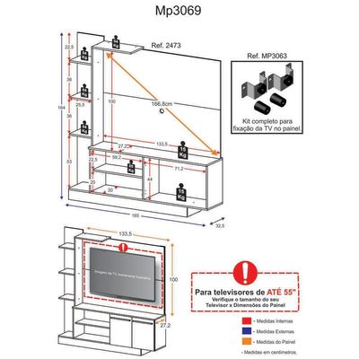 Estante Home Theater Suporte TV até 55" Denver Multimóveis