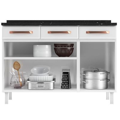 Balcão Gabinete Cozinha Aço Telasul Mirage New C/tampo