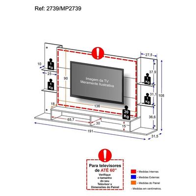 Painel Nairóbi TV até 60" Acetinado Texturizado Multimóveis