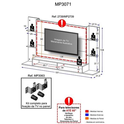 Painel com Suporte TV até 60" Nairóbi Nogueira Multimóveis