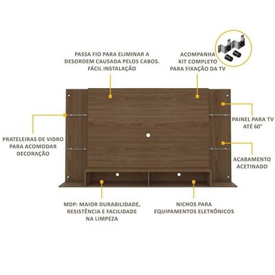 Painel com Suporte TV até 60" Nairóbi Nogueira Multimóveis