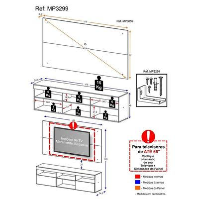 Painel Tv até 65" com Rack Suspenso Flórida Multimóveis