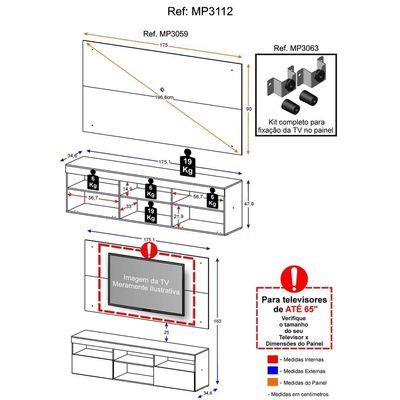 Rack com Painel e Suporte TV até 65" Flórida Multimóveis