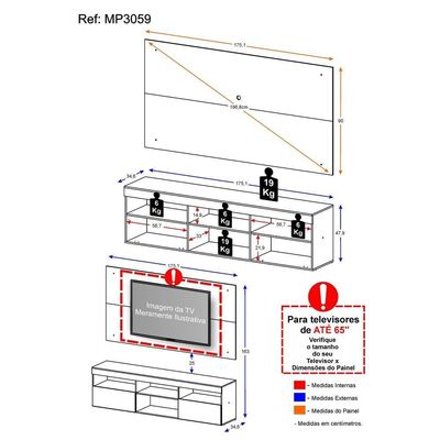 Rack com Painel Tv até 65" Flórida Multimóveis