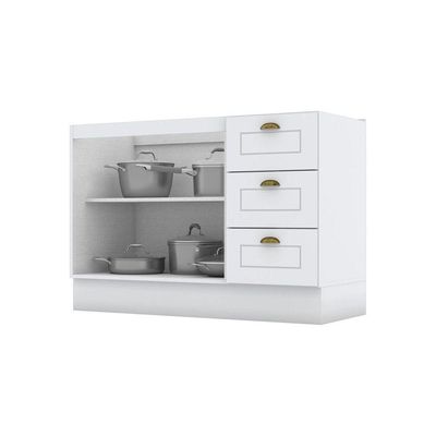 Balcão 03 Gavetas 02 Portas 120 Cm Nova York Henn Branco Hp