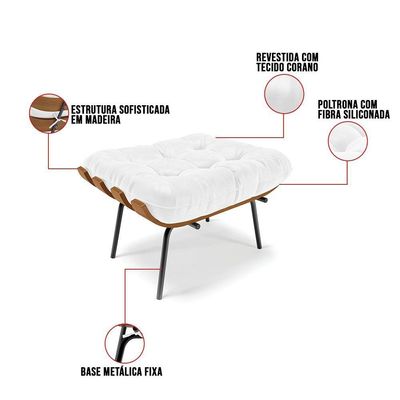 Kit 01 Poltrona E 01 Puff Costela Corano Branco