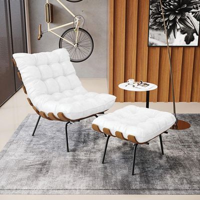 Kit 01 Poltrona E 01 Puff Costela Corano Branco