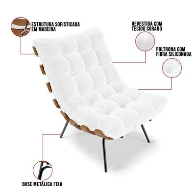 Kit 01 Poltrona E 01 Puff Costela Corano Branco