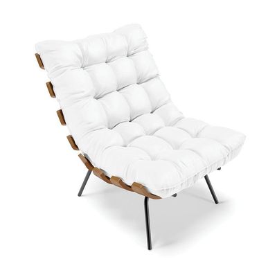 Kit 01 Poltrona E 01 Puff Costela Corino Branco