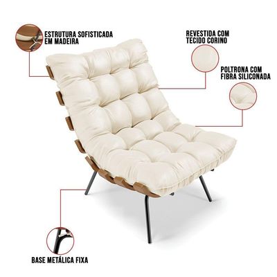Kit 01 Poltrona E 01 Puff Costela Corino Bege