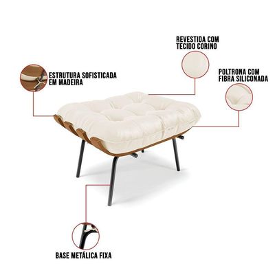 Kit 01 Poltrona E 01 Puff Costela Corino Bege