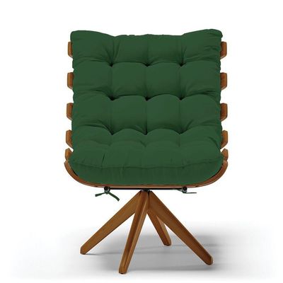 Poltrona Giratória Veludo Verde Base Madeira Ma25 - D'rossi
