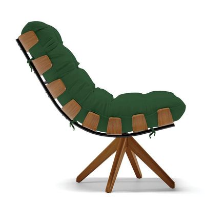 Poltrona Giratória Veludo Verde Base Madeira Ma25 - D'rossi