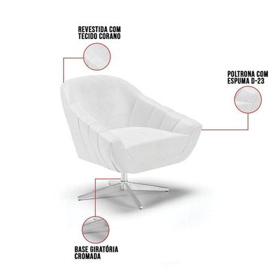 Poltrona Giratória Corano Base Cromada Branco