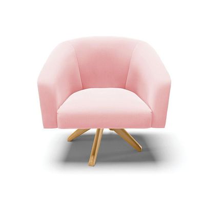 Poltrona Giratória Stella Suede Base Madeira Ma30 Rosa Bebê