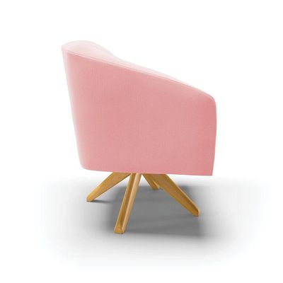Poltrona Giratória Stella Suede Base Madeira Ma30 Rosa Bebê