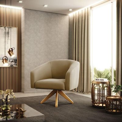Poltrona Giratória Stella Suede Marrom Rato