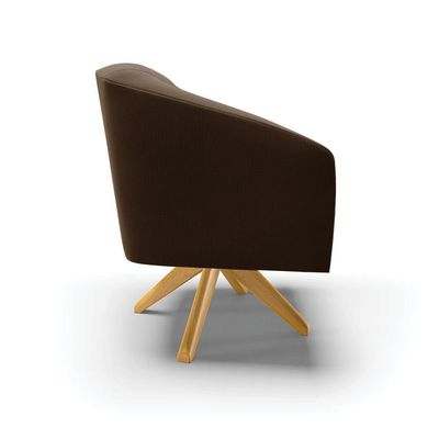 Poltrona Giratória Stella Suede Base Madeira Ma30 Marrom
