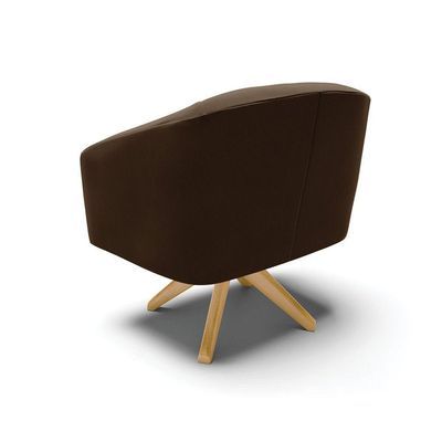 Poltrona Giratória Stella Suede Base Madeira Ma30 Marrom