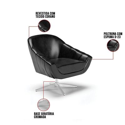 Poltrona Giratória Corano Base Cromada Preto