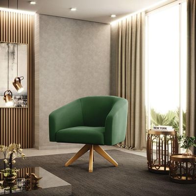 Poltrona Giratória Stella Suede Base Madeira Ma30 Verde
