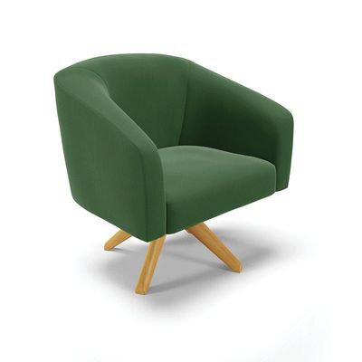 Poltrona Giratória Stella Suede Base Madeira Ma30 Verde