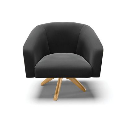 Poltrona Giratória Stella Suede Base Madeira Ma30 Preto