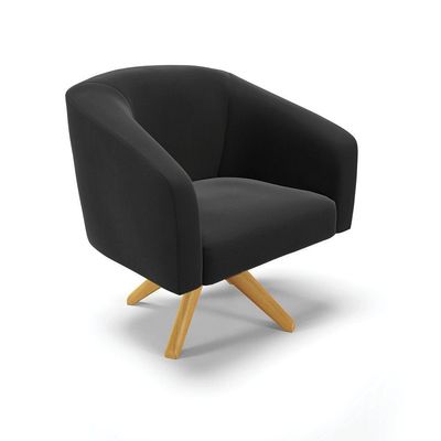 Poltrona Giratória Stella Suede Base Madeira Ma30 Preto