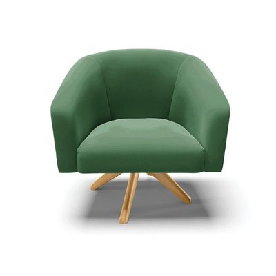 Poltrona Giratória Stella Veludo Base Madeira Ma30 Verde