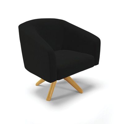 Poltrona Giratória Stella Linho Base Madeira Ma30 A79 Preto