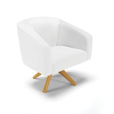 Poltrona Giratória Stella Corino Base Madeira Ma30 Branco