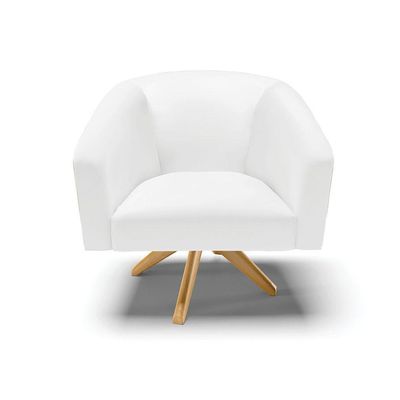 Poltrona Giratória Stella Corino Base Madeira Ma30 Branco