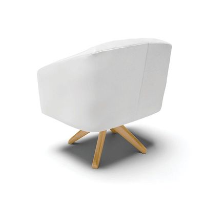 Poltrona Giratória Stella Corino Base Madeira Ma30 Branco