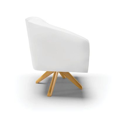 Poltrona Giratória Stella Corino Branco Base Madeira Ma30