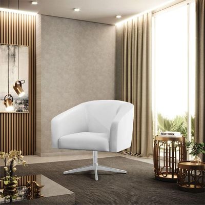 Poltrona Giratória Stella Corino Base Cromada Branco